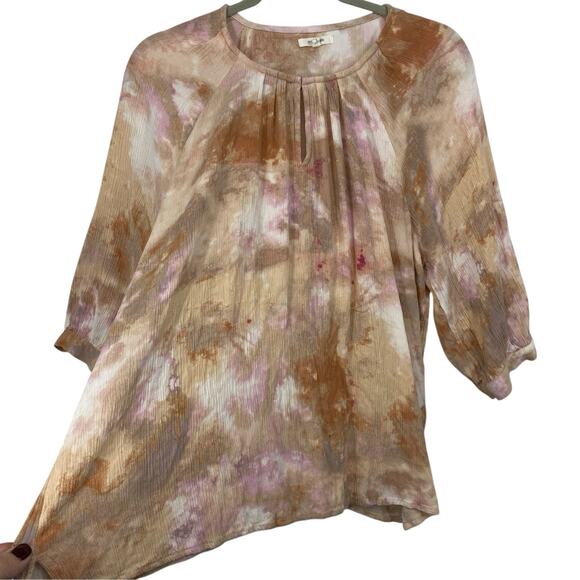 Maurices Crinkle knit Top size 1X 3/4 Sleeves Pastel watercolor Pattern Pullover - Picture 2 of 11